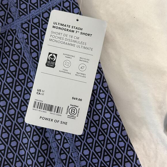 Athleta Ultimate Stash Monogram Shorts Womens Medium Purple Pocket 7 Inch NWT - Picture 5 of 10